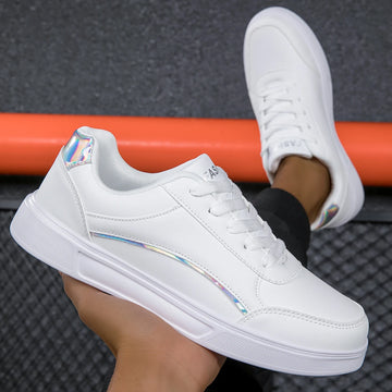Xajzpa Women's White Shoes Spring Autumn Outdoor Flat Casual Sports Shoes Men New EVA Sole Lace Up Round Toe Fashionable Office Shoes